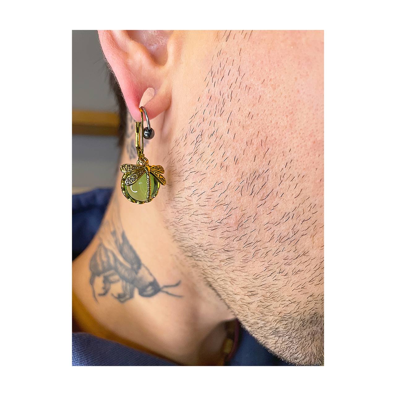 Vintage Bohemian Dragonfly Earrings: Glass Beads and Brass Charm