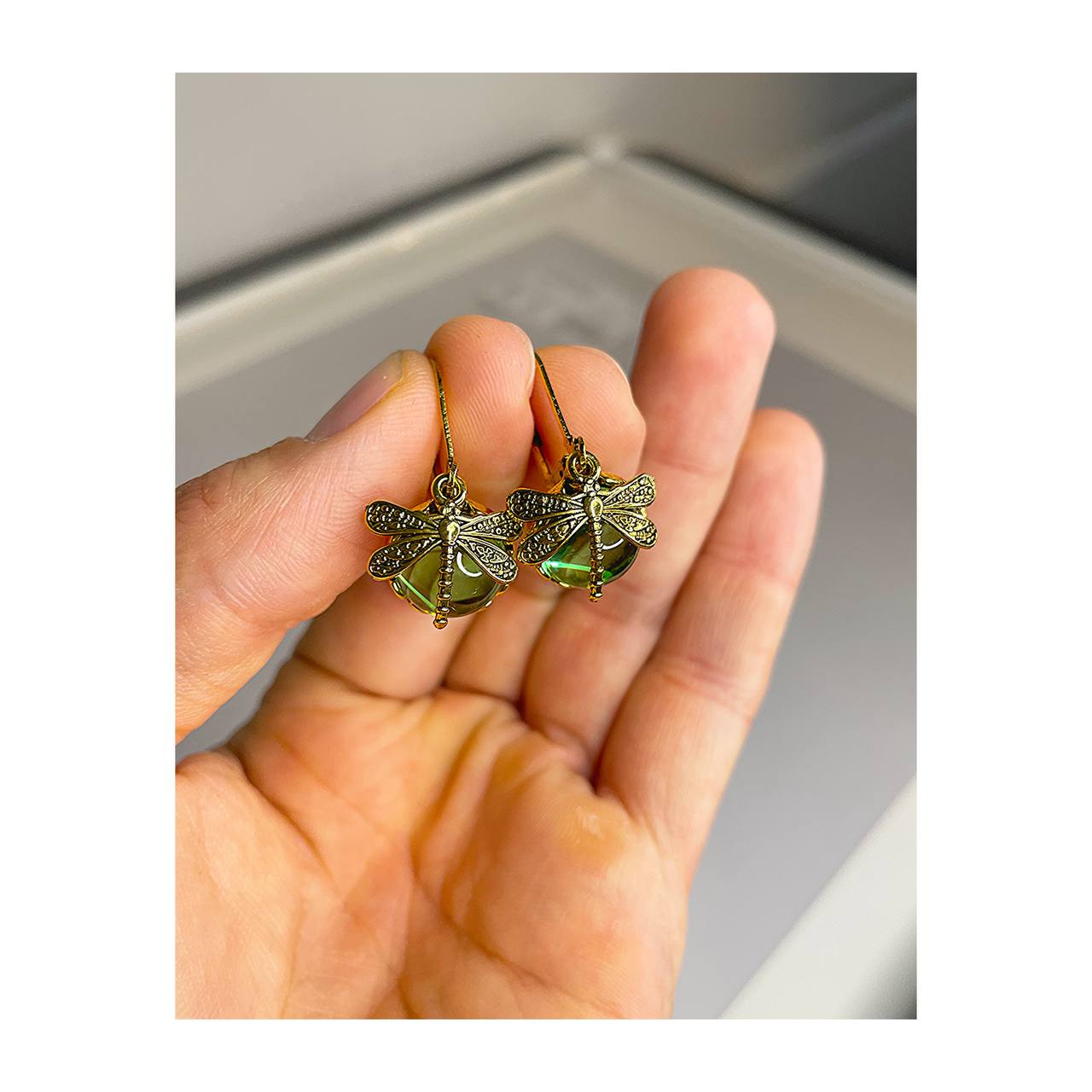 Vintage Bohemian Dragonfly Earrings: Glass Beads and Brass Charm